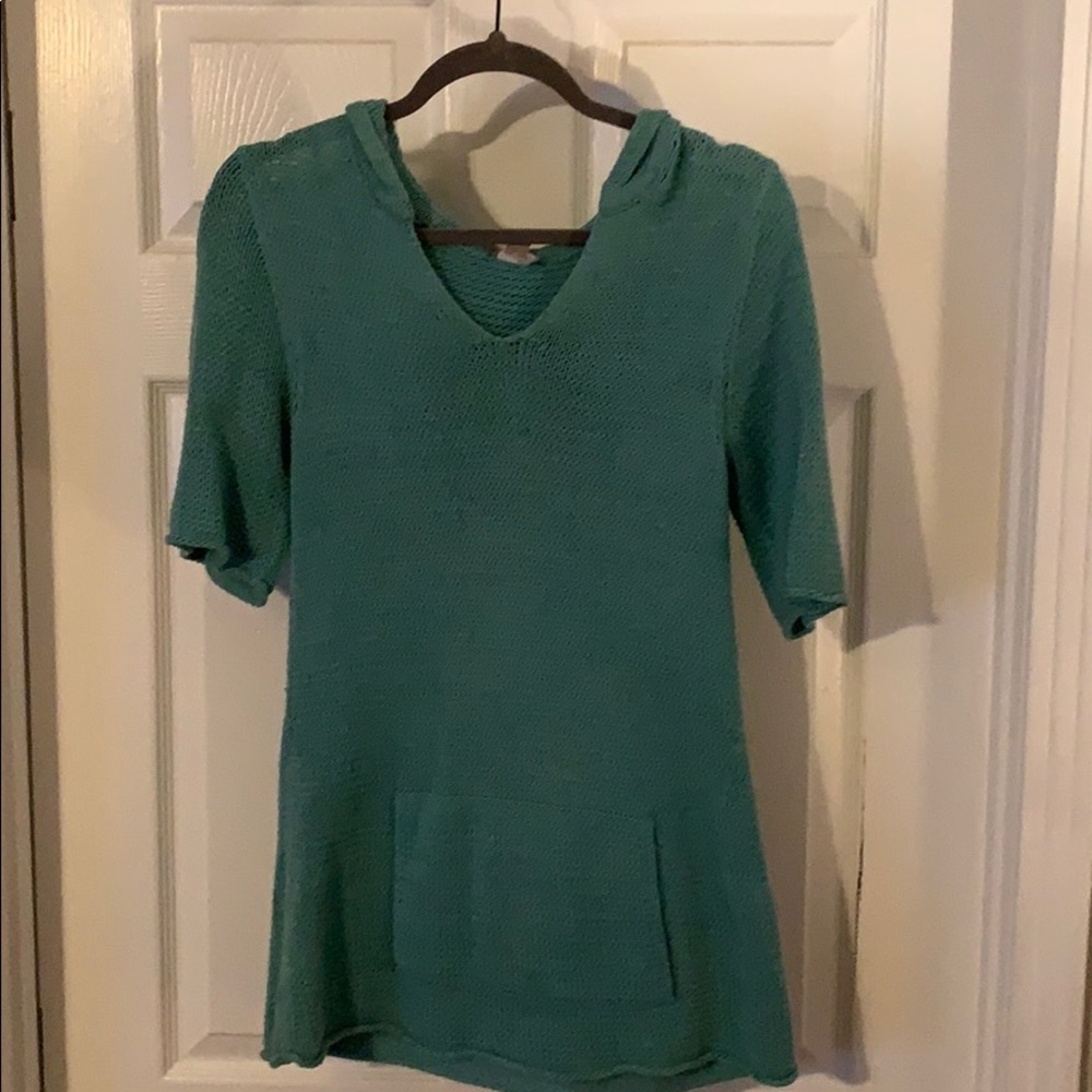 Teal J Jill knit hooded long sweater size small